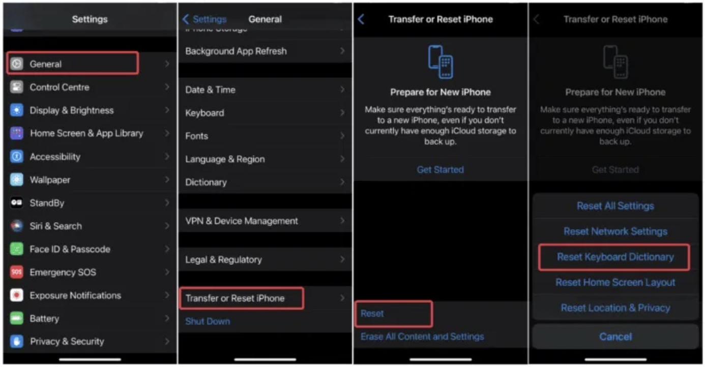 Reset từ điển bàn phím iOS