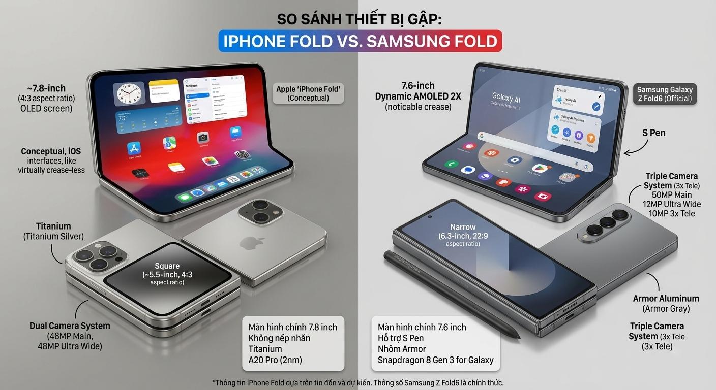 So sánh iPhone Fold và Samsung Fold